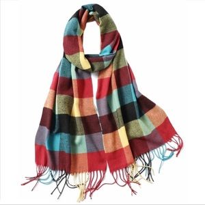 Plaid Oversized and ultra-cozy, acrylic cashmere feel, fringe-edged scarf